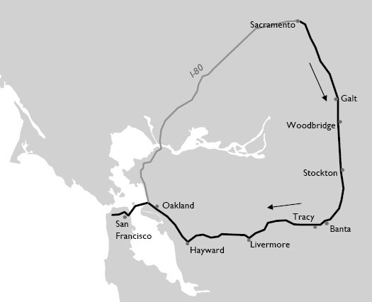 [Map of Cruise along Central Valley 1913 route]