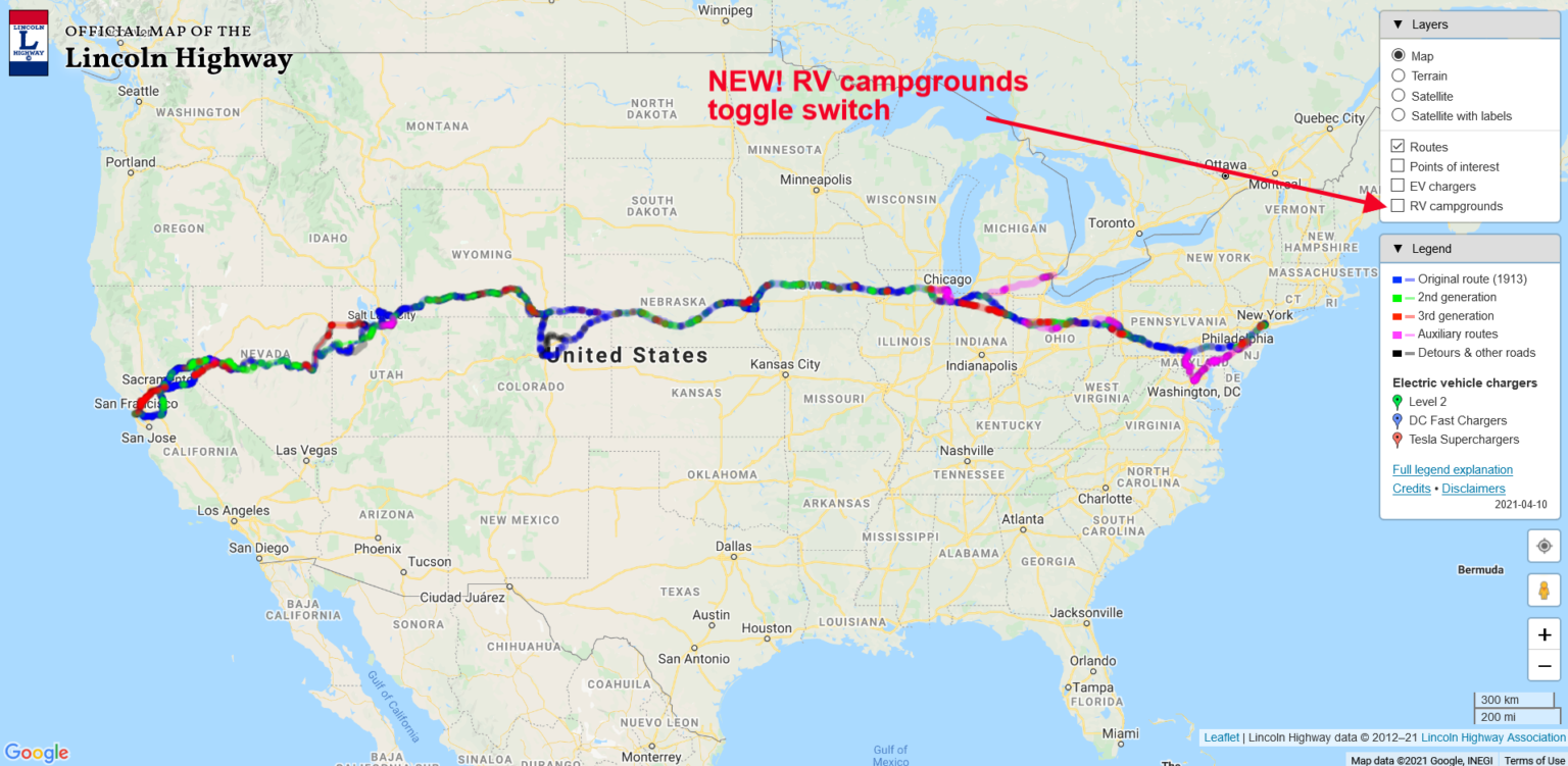 Up Rv Map The online Lincoln Highway map now includes RV campgrounds! – Lincoln ...